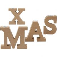 Creotime set kandelaars X-Mas hout 14,5 cm bruin 4 stuks