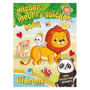 Glitter-, Kleuren Stickerboek Dieren