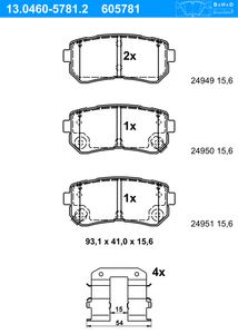 Remblokkenset, schijfrem ATE, u.a. für Hyundai, KIA