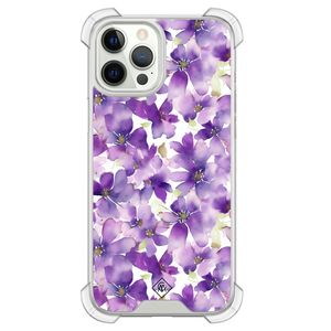 iPhone 12 (Pro) shockproof hoesje - Floral violet