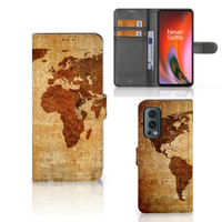 OnePlus Nord 2 5G Flip Cover Wereldkaart - thumbnail