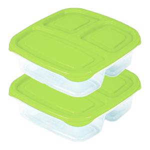 Plasticforte Vershoudbakje - 2x - 3-vaks - 1,2L - meal prep - herbruikbaar - groen