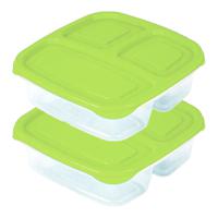 Plasticforte Vershoudbakje - 2x - 3-vaks - 1,2L - meal prep - herbruikbaar - groen - thumbnail