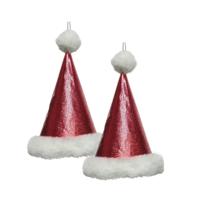 Kersthangers kerstmuts - 2x - rood glitters - 17 cm - kerstornamenten