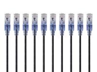 Monoprice SlimRun 133267 ethernetkabel van zuiver koper, UTP-patchkabel, Cat 6a, 30 AWG, Ø 0,255 mm, RJ45-stekker zonder uitsteeksel, 760 cm, zwart, 10 stuks