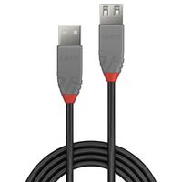 LINDY USB-kabel USB 2.0 USB-A stekker, USB-A bus 5.00 m Zwart, Grijs 36705 - thumbnail