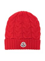 Moncler Enfant bonnet en maille torsadée à logo appliqué - Rouge - thumbnail