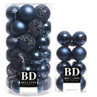 Kerstversiering kunststof kerstballen donkerblauw 4-6 cm pakket van 53x stuks - thumbnail