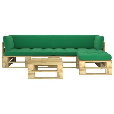 vidaXL 4-delige Loungeset pallet met kussens groen geïmpregneerd hout vidaXL 4-delige Loungeset pallet met kussens groen geïmpregneerd hout