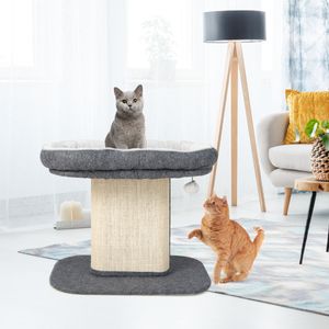 Kattenboom Toren voor Kittens Katten Activiteiten Toren met Grote Pluche Zitstok & Sisal Krabplaat Interactieve Bal Grijs