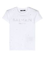 Balmain Kids t-shirt à logo strassé - Blanc