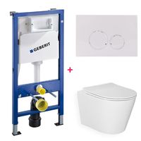 Geberit Delta UP100 toiletset 29 wandcloset wit glans 49 cm met softclose zitting en drukplaat wit glans - thumbnail