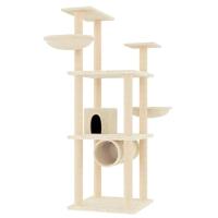 vidaXL Kattenmeubel met sisal krabpalen 141 cm crèmekleurig, kattenpaal, kattenboom, kattenkrabpaal, kattenhuis, kattenmeubel, kattenpalen