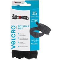 Velcro VEL-EC60466 merk-klittenband-kabelbinders, 12 mm x 20 cm, zwart, 12 mm x 20 cm, 15 stuks, 15 stuks