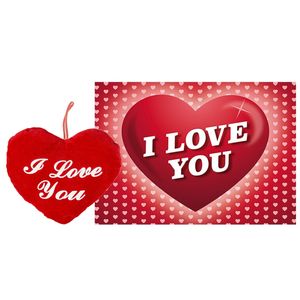 Pluche knuffel kussen rood I Love You 13 cm met Love/hartjes wenskaart