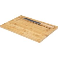 Brood snijplank 40 x 27 cm van bamboe hout inclusief broodmes en pincet - thumbnail