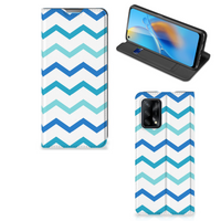 OPPO A74 4G Hoesje met Magneet Zigzag Blauw - thumbnail