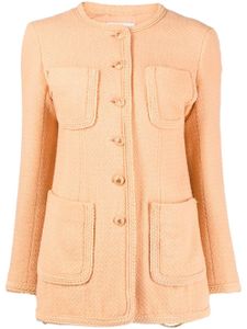 CHANEL Pre-Owned veste sans col en tweed à boutons CC - Orange