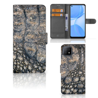 OPPO A73 5G Telefoonhoesje met Pasjes Krokodillenprint OPPO A73 5G Telefoonhoesje met Pasjes Krokodillenprint