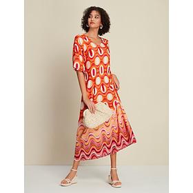 Dames Swingjurk Jurk met print Losse jurk Maxi-jurk Oranje Halve Mouw Lijnen / golven Opdrukken Lang Lente zomer V-hals Casual / Dagelijks Strand S M L