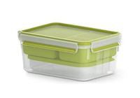 Emsa N10716 Clip & Go Lunchbox, 2,2 l, met 3 inzetstukken, één doos en bord, to-go, 100% dicht, transparant/groen