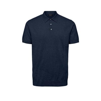SELECTED HOMME gemêleerde fijngebreide regular fit polo Berg donkerblauw SELECTED HOMME gemêleerde fijngebreide regular fit polo Berg donkerblauw