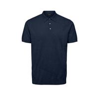SELECTED HOMME gemêleerde fijngebreide regular fit polo Berg donkerblauw
