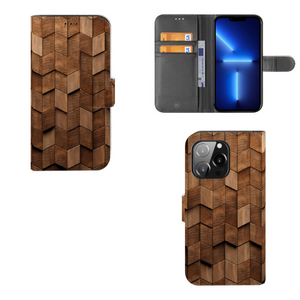 Book Style Case voor iPhone 13 Pro Wooden Cubes