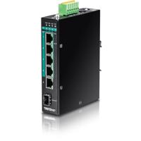 TRENDnet 5-poorts geharde industriële gigabit PoE+ DIN-railschakelaar, 120 W stroombudget, 1 x SFP-sleuf, IP30-classificatie, onbeheerde schakelaar, Gigabit PoE+ netwerkschakelaar, levenslange