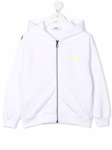 MSGM Kids hoodie zippé à logo imprimé - Blanc