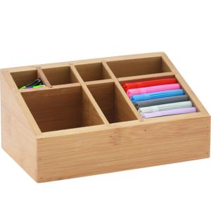 Pennenbak bureau organizer - bamboe hout - 17 x 10 x 8 cm - 7-vaks