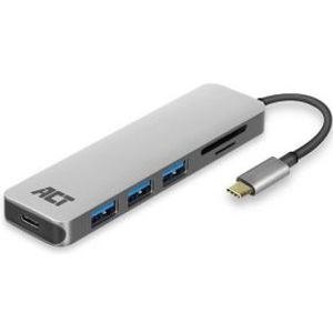 ACT USB-C Hub met USB-A, Kaartlezer, USB-C female met PD Pass-Through poort 55W