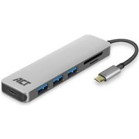 ACT USB-C Hub met USB-A, Kaartlezer, USB-C female met PD Pass-Through poort 55W