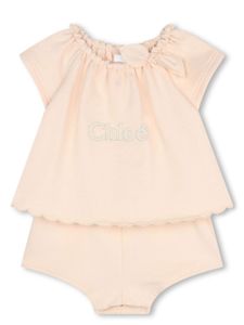 Chloé Kids ensemble short-blouse à logo brodé - Tons neutres