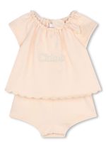 Chloé Kids ensemble short-blouse à logo brodé - Tons neutres