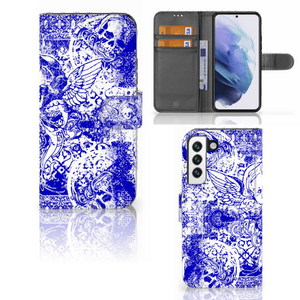 Telefoonhoesje met Naam Samsung Galaxy S22 Angel Skull Blauw