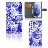 Telefoonhoesje met Naam Samsung Galaxy S22 Angel Skull Blauw - thumbnail