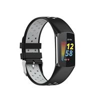 By Qubix - Compatible met Fitbit Charge 5 - Fitbit Charge 6 Sportbandje met gesp - Zwart/grijs - Tweekleurig - Maat: L - Compatible fitbit bandje