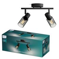 Philips Palms Spot - Plafondspot met twee lichtpunten - Zwart - Met gerookt glas - Kleine fitting E14