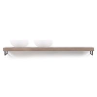 Looox Wooden Base Shelf solo 200 cm, eiken old grey, handdoekhouders geborsteld rvs