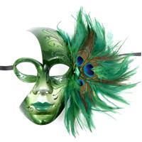 Verkleed gezichtsmasker Venitiaans - groen met pauwenveren - volwassenen - Carnaval/gemaskerd bal - thumbnail