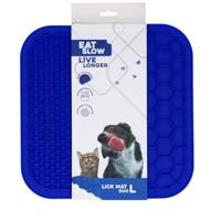 Eat Slow Live Longer Duo likmat - 30 x 30 cm - vierkant - snuffelmat - anti-snuffelmat - slowfeeder - 100% siliconen - vaatwasmachinebestendig - maat L - blauw