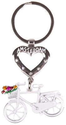 Matix sleutelhanger Amsterdam hart staal 6 cm wit/zilver Matix sleutelhanger Amsterdam hart staal 6 cm wit/zilver