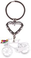 Matix sleutelhanger Amsterdam hart staal 6 cm wit/zilver