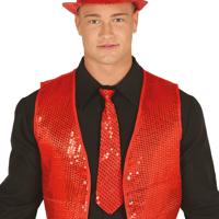 Carnaval verkleed stropdas met pailletten - rood - polyester - volwassenen/unisex
