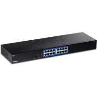 TRENDnet TEG-S17 Gigabit Switch 16 poorten, 16 poorten Gigabit RJ-45, omschakelcapaciteit 32 Gbps, design zonder ventilator, metalen behuizing, interne voeding, zwart