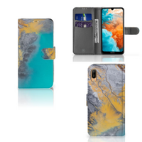 Huawei Y6 (2019) Bookcase Marble Blue Gold - thumbnail