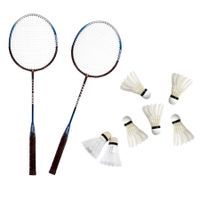 Badminton set zilver/blauw met 7x shuttles en opbergtas - thumbnail