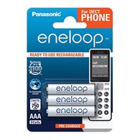 Panasonic BK-4MCCE/3DE eneloop, Ready-to-Use Ni-MH accu, AAA Micro, 3 stuks, min. 750 mAh, 2100 laadcycli, geringe zelfontlading, voor draadloze telefoon (DECT), oplaadbare batterij,3er Pack DECT,Wit