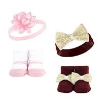 Hudson Baby Infant Girl Headband and Socks Set, Flower, 0-9 Months